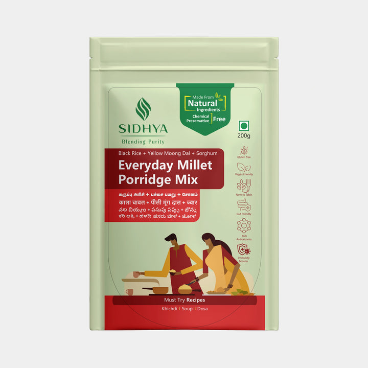 Sidhya Everyday Millet Porridge Mix (Black Rice Yellow Moong Dal Sorghum) | 200 Gram