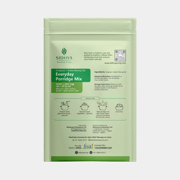 Sidhya Everyday Porridge Mix (Sorghum  Green Moong Dal) | 200 Gram