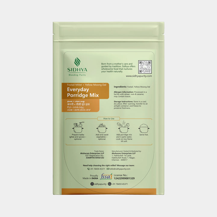 Sidhya Everyday Porridge Mix (Foxtail Millet Yellow Moong Dal) | 200 Gram