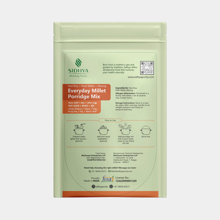 Sidhya Everyday Millet Porridge Mix (Red Rice Pearl Millet + Moong) | 200 Gram