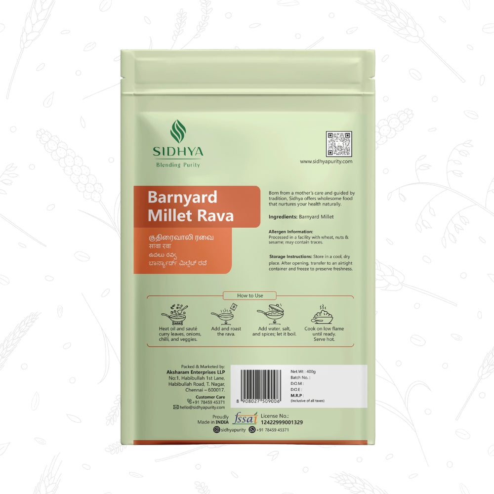 Barnyard Millet Rava (Kuthiraivali, Sanwa, Udalu)