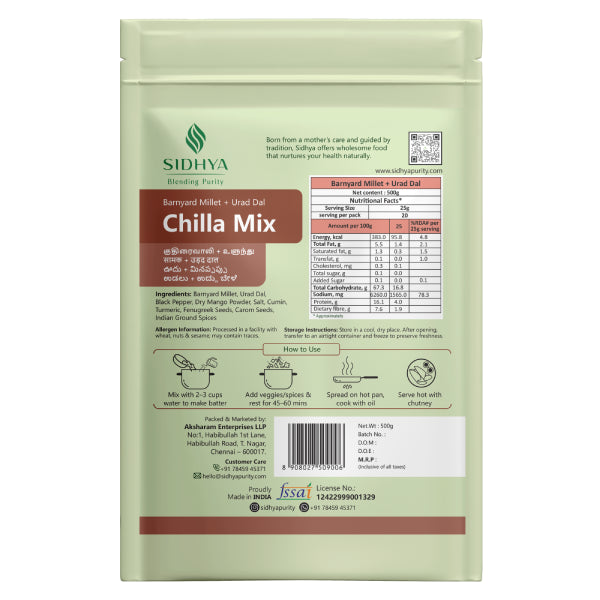 Sidhya Barnyard Millet Urad Dal Chilla Mix | 200G