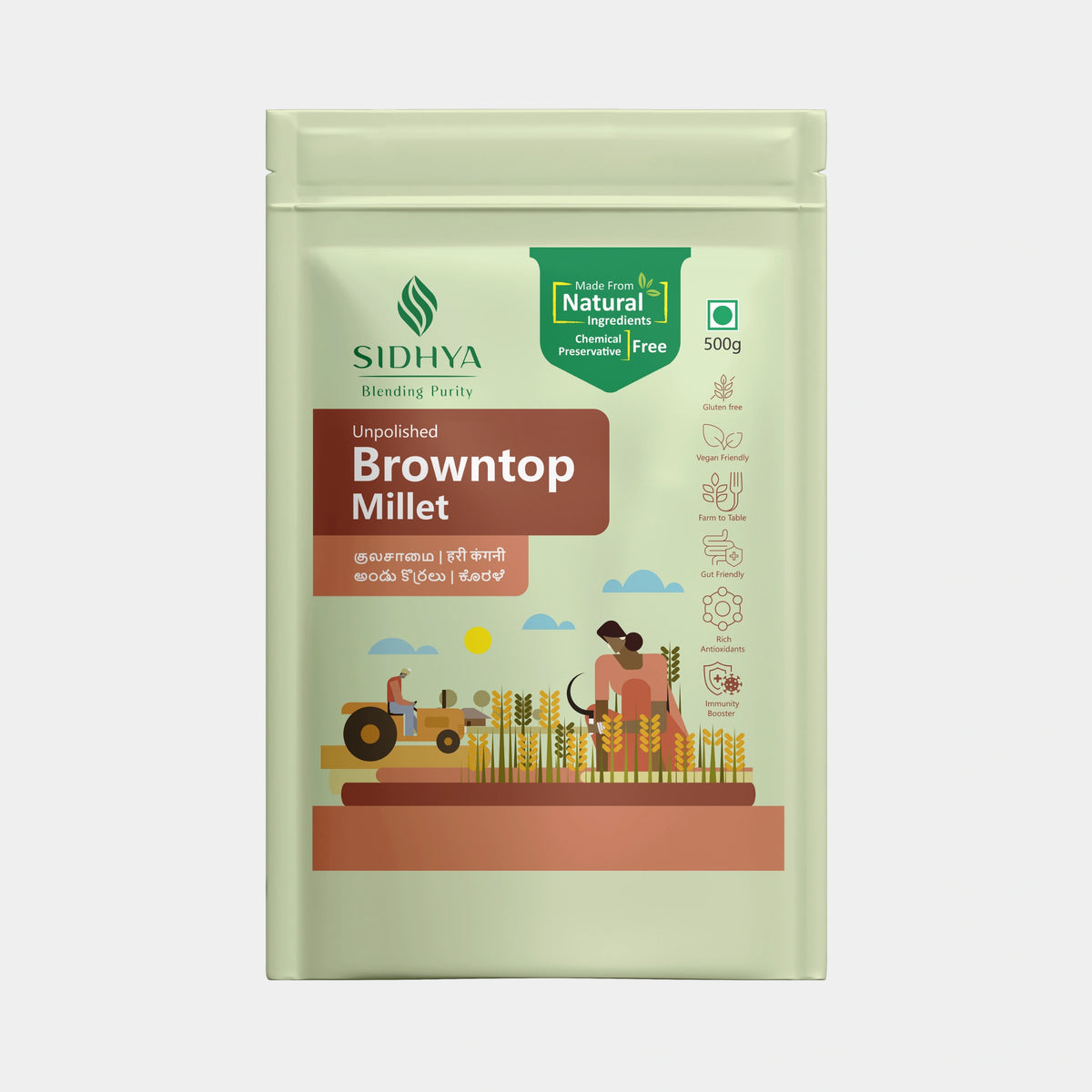 Browntop Millet Rice packed in a clean food-grade pouch