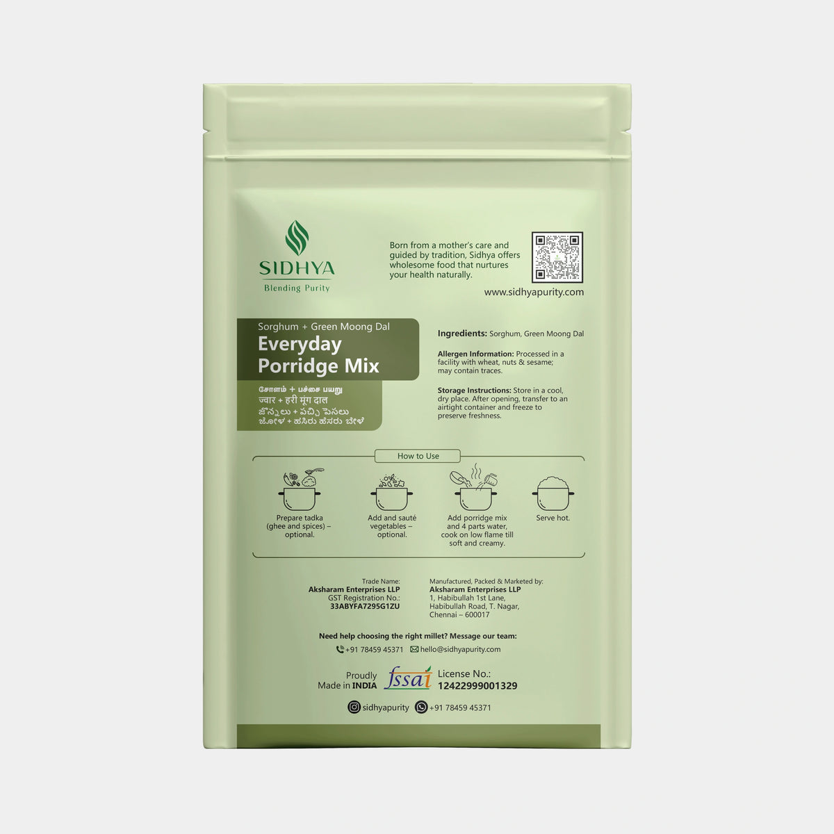 Everyday Porridge Mix pack with sorghum and green moong dal
