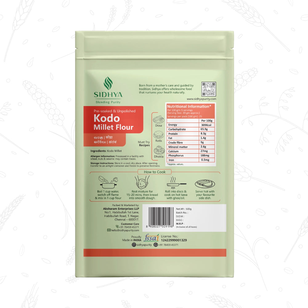 Kodo Millet Flour (Kodra Atta, Arikela Pindi, Varagu Maavu)