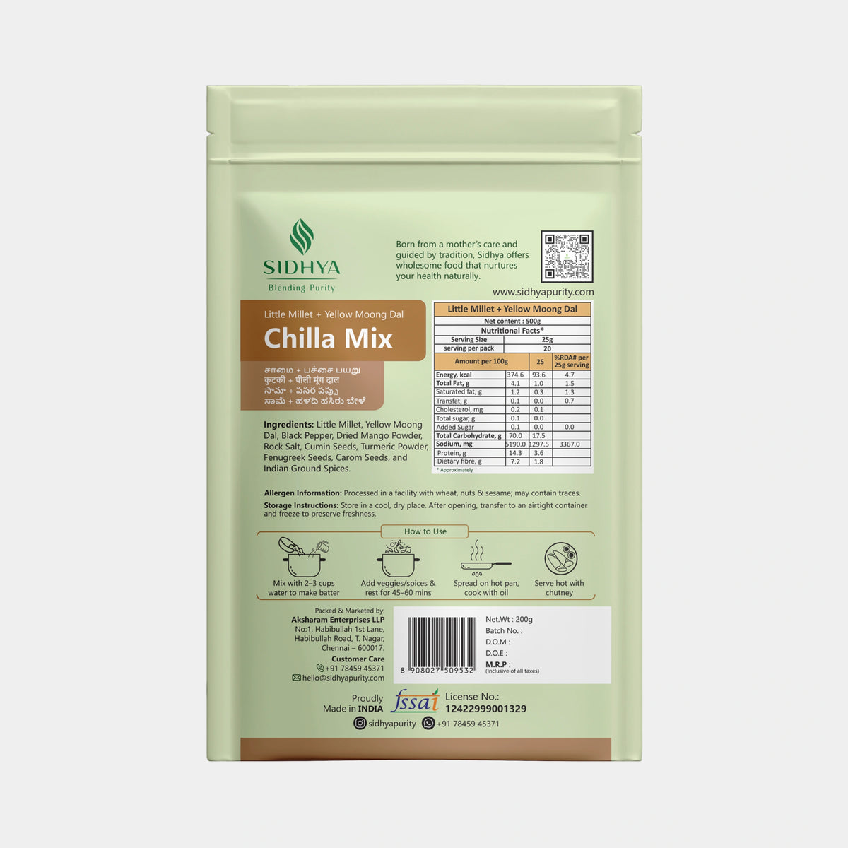 Protein-rich Little Millet Moong Dal chilla mix ready to cook