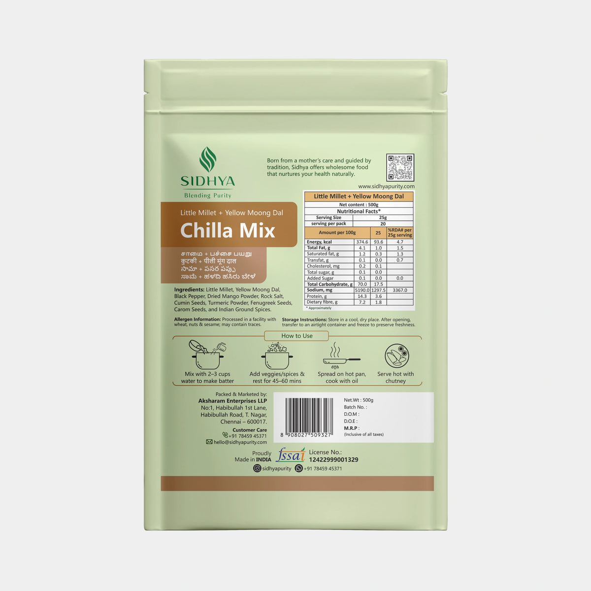 Quick-cooking Little Millet Moong Dal Chillamix for families