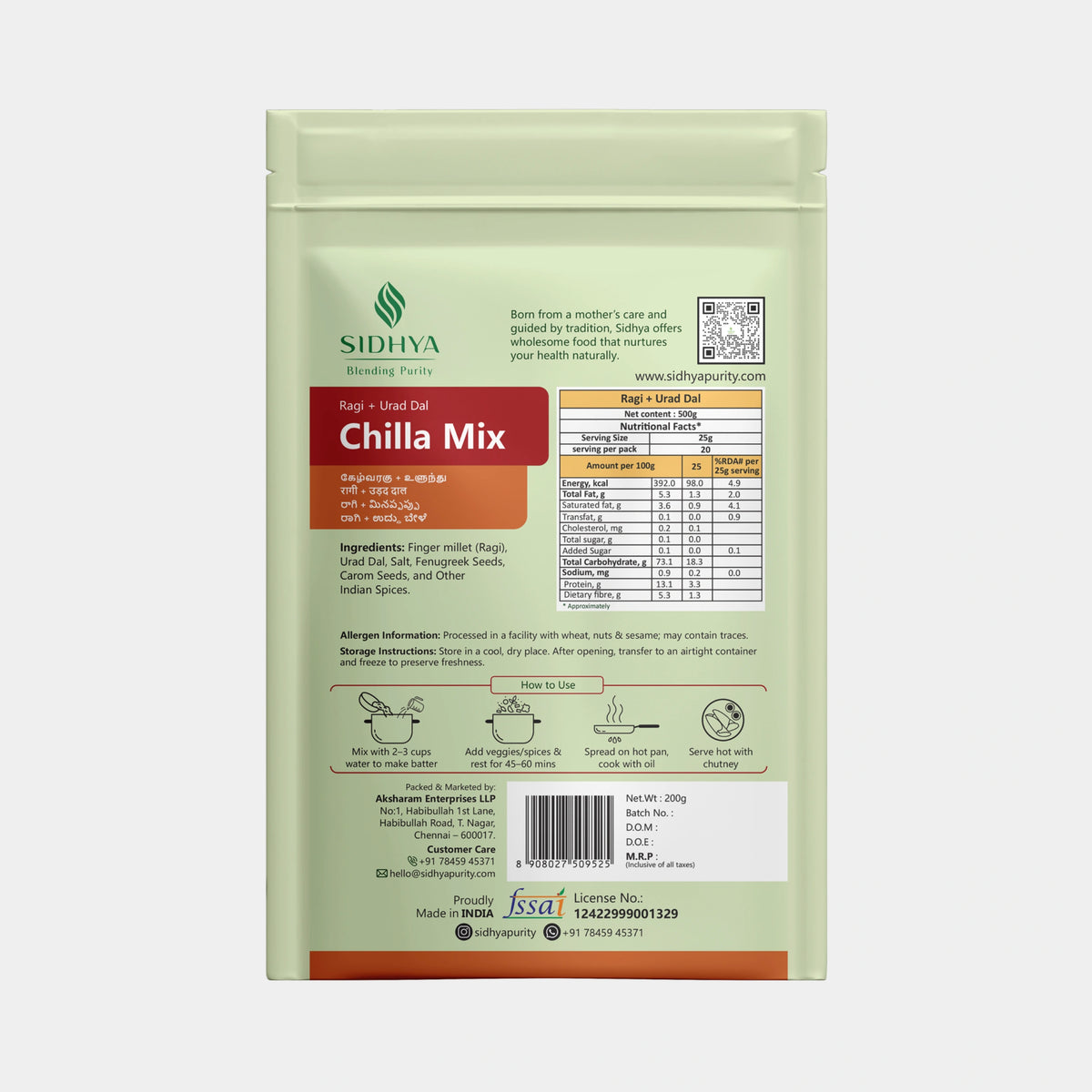 Batter of ragi and urad dal chilla mix for easy breakfast two