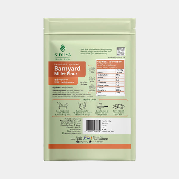 Gluten-free high-fiber barnyard millet flour for daily cooking