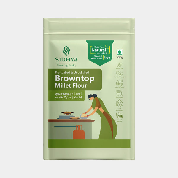 Browntop millet flour packed in eco-friendly pouch