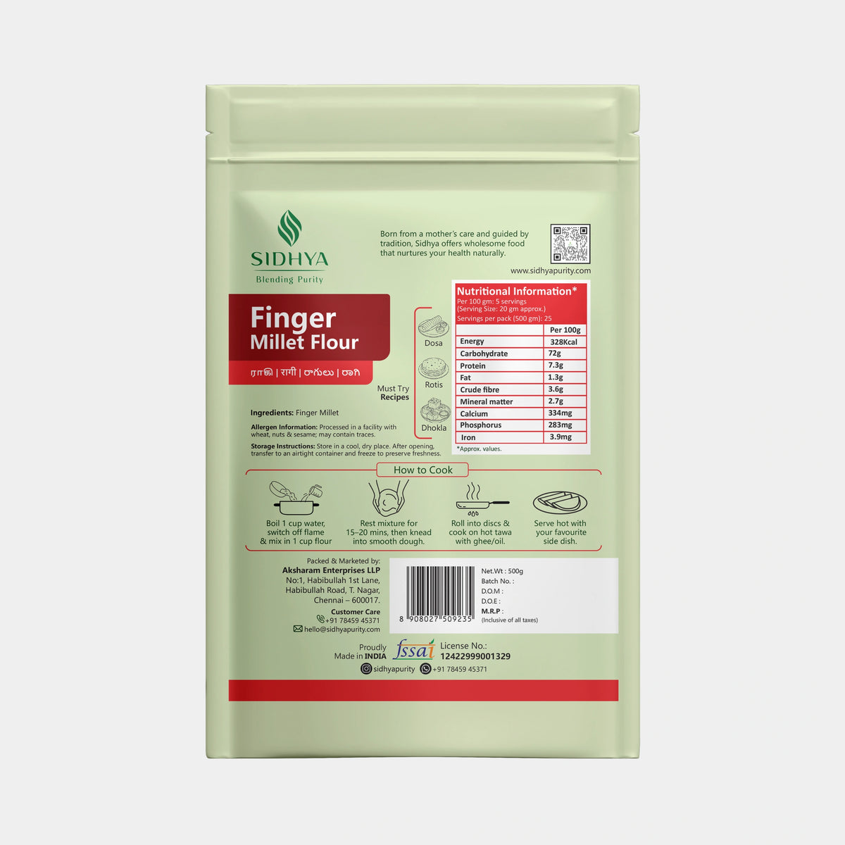 Gluten-free high-fiber ragi millet flour for healthy cooking