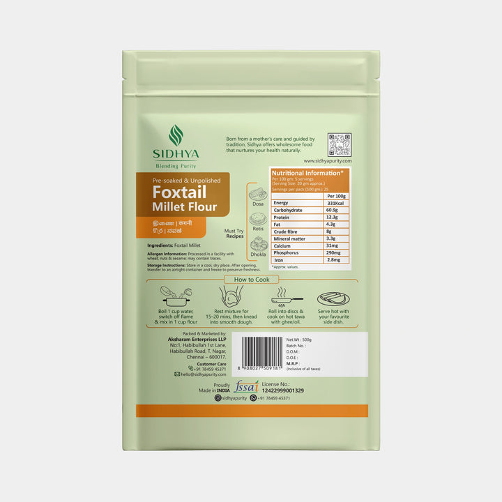 Gluten-free high-fiber foxtail millet flour for healthy rotis