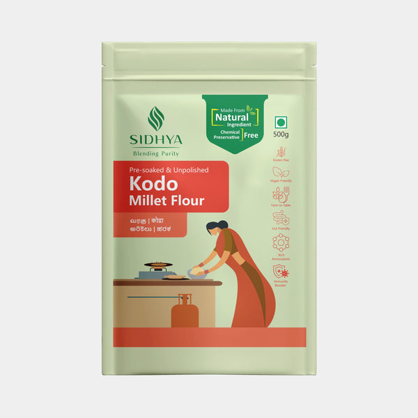Kodo millet flour in eco-friendly food-grade packaging