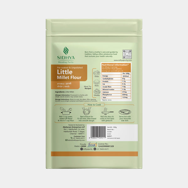 Gluten-free high-fiber little millet flour for healthy cooking