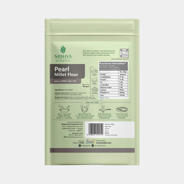 High-fiber gluten-free pearl millet flour for healthy rotis