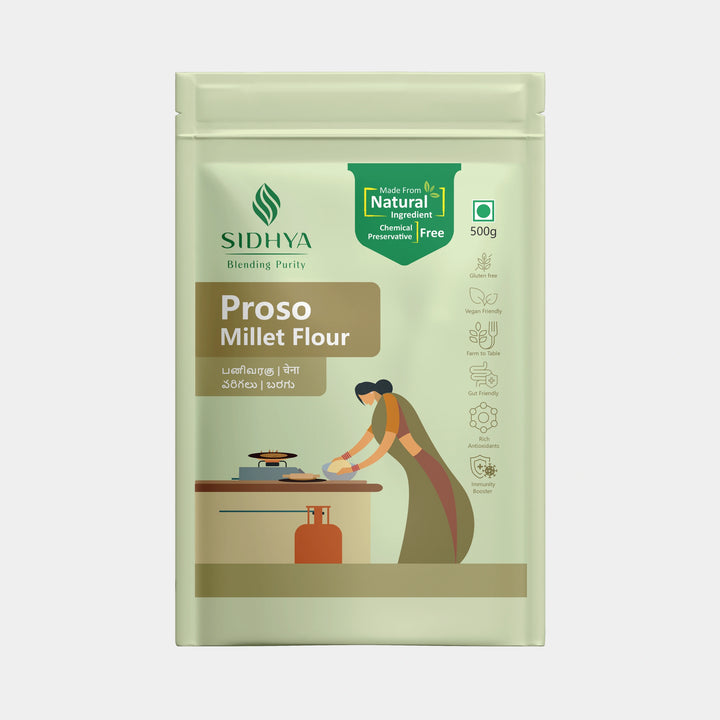 Proso millet flour packed in eco-friendly food pouch