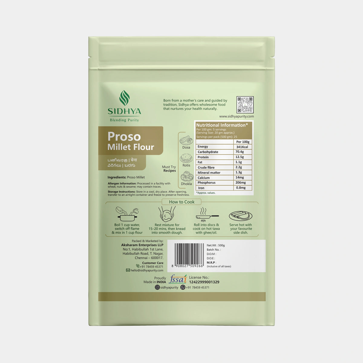 Gluten-free high-fiber proso millet flour for healthy cooking
