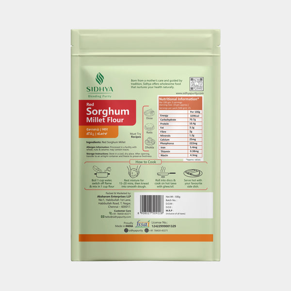 Gluten-free high-fiber sorghum millet flour for healthy rotis