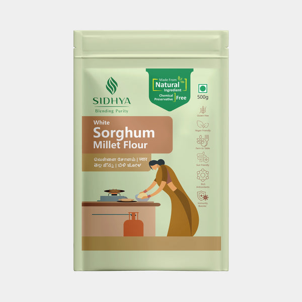 White sorghum millet flour packed in eco-friendly pouch